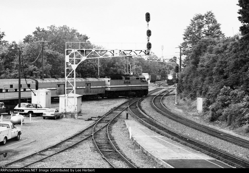 AMTK 279 crossing the NS mainline with the Cardinal